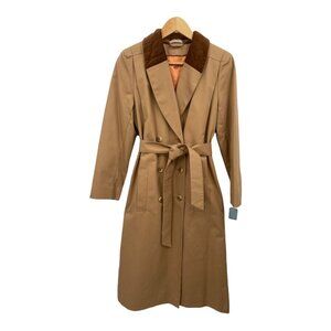 Fleet Street Rain Shine Coat Womens 8 Brown Velvet Collar Zip Out Wool Liner VTG